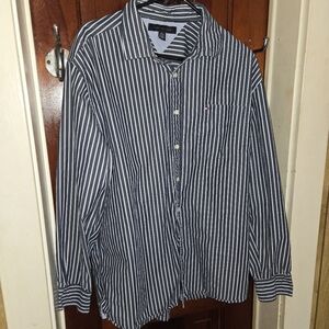 Tommy Hilfiger Men's Blue And White Striped Button Down Shirt